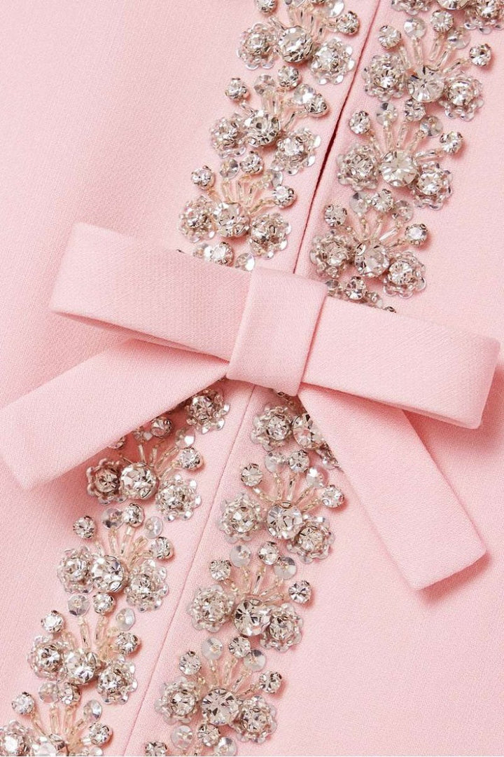 Zoe | Midi Dress with Bow and Crystal Embellishments
