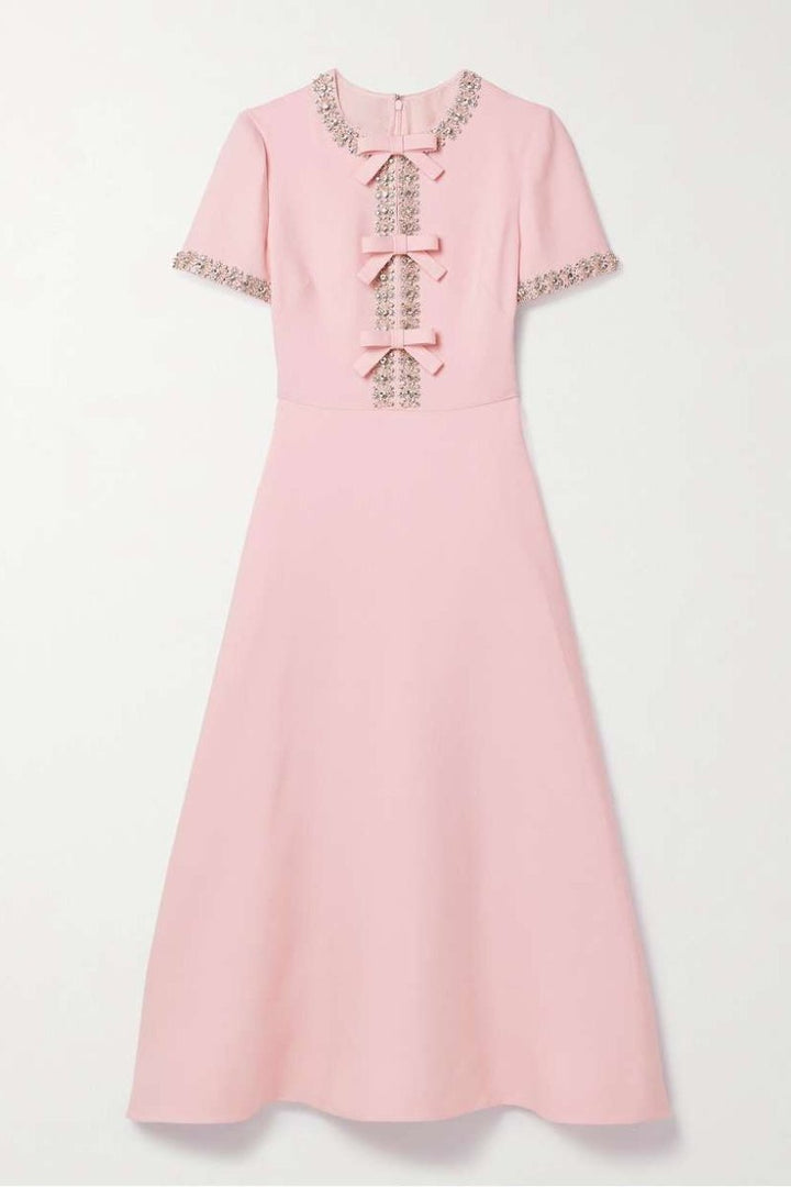 Zoe | Midi Dress with Bow and Crystal Embellishments