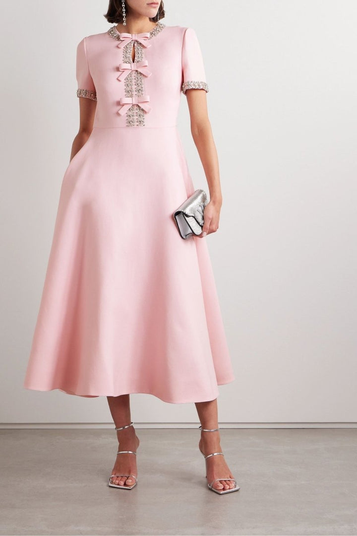 Zoe | Midi Dress with Bow and Crystal Embellishments